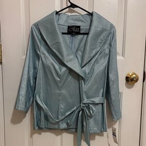 Alex Evenings Women's Light Blue Wrap Jacket